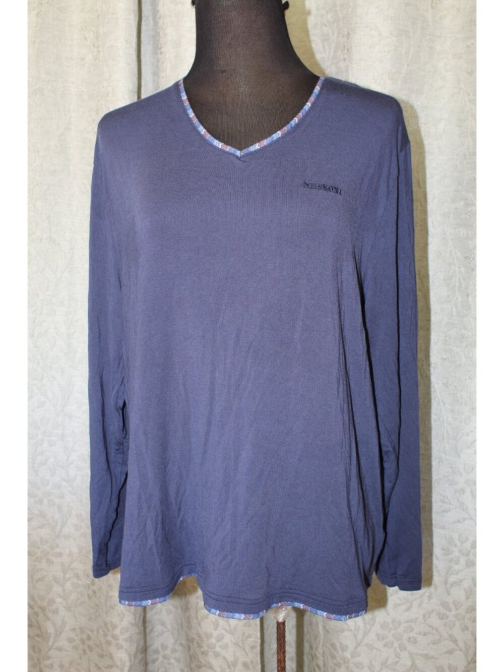 Missoni Sleep Top Long-sleeve V-neck zig-zag patterned S/M Blue Modal stretch